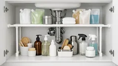 Lavabon alakaappi kuntoon ilman poraamista: kiristystangot ja siltahylly tekevät kaksi tasoa