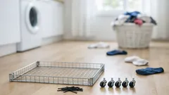 Tee kaksitasoinen pyykkivaunu lankaverkosta: rullaava säilytys nippusiteillä